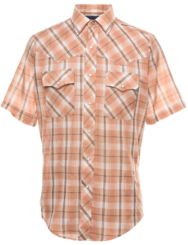 Light Brown & White Western Style Checked Shirt - M Cotton Fabric Linen Fabric Terry Fabric Light Brown & White Western Style Checked Shirt - M Cotton Fabric Linen Fabric Terry Fabric