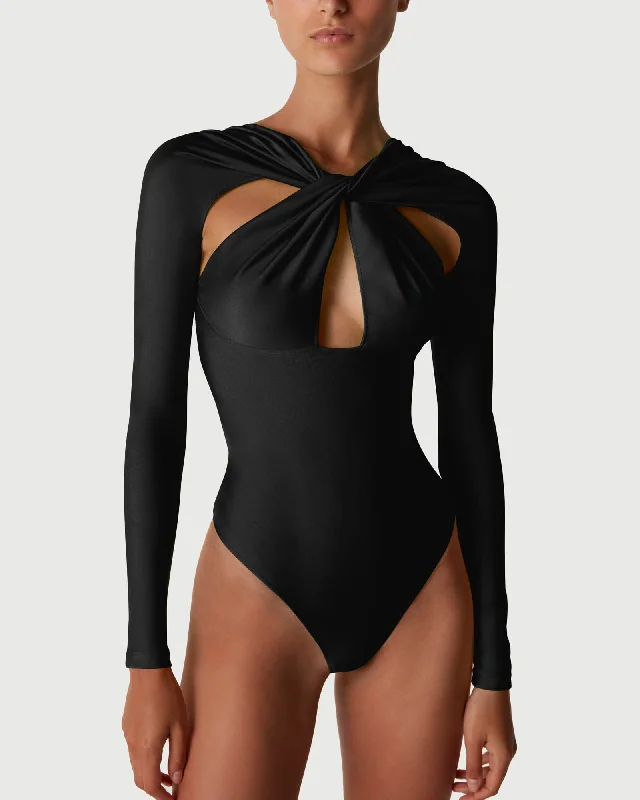 Twisted Cut Out Bodysuit Fashionable Cropped Bodysuit