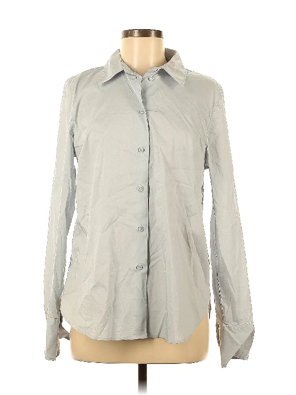Long Sleeve Button Down Shirt Solid Print Embellished