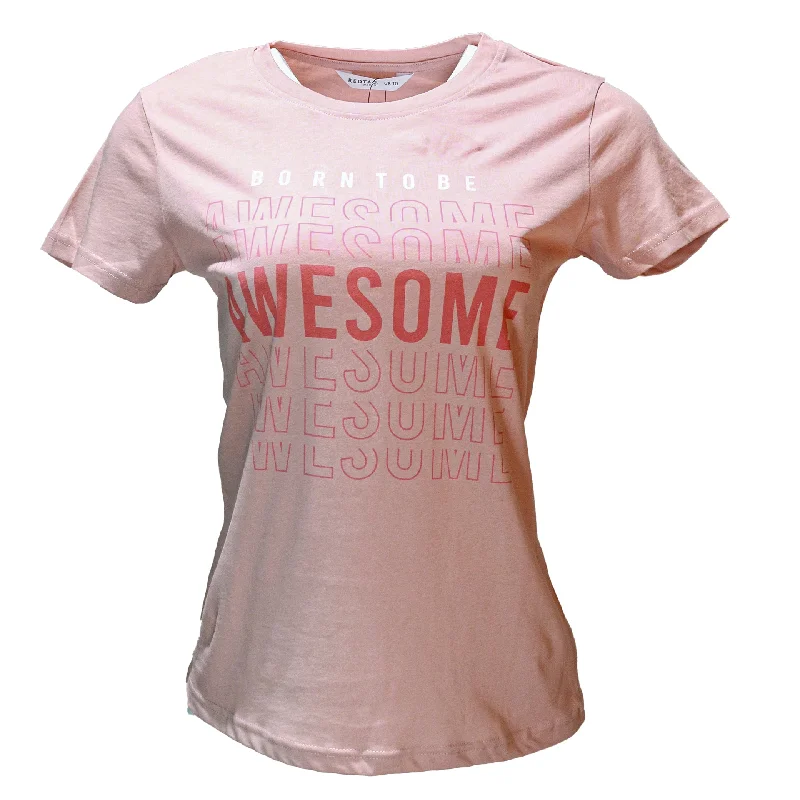 Pink Awesome Printed T Shirt Collared T-Shirt Boat Neck A-Line