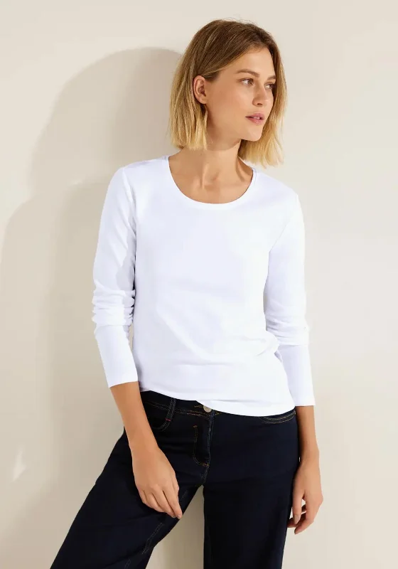 Cecil Basic Long Sleeve T-Shirt, White Real Fur Shearling Chenille