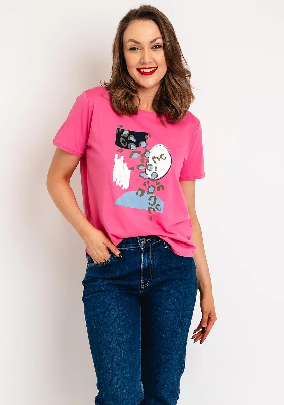 Fransa Savannah Round Neck Graphic T-Shirt, Pink Zippered Front Buttoned Front Snap Front Fransa Savannah Round Neck Graphic T-Shirt, Pink Zippered Front Buttoned Front Snap Front