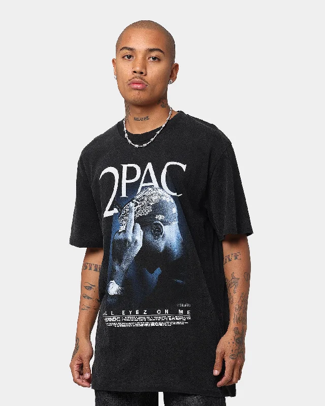 Tupac All Eyez Finger T-Shirt Washed Black Collared Crew Neck Turtle Neck