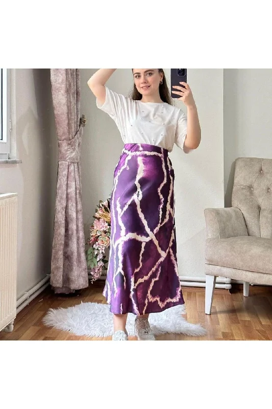 Satin Patterned Skirt belted skirt waist