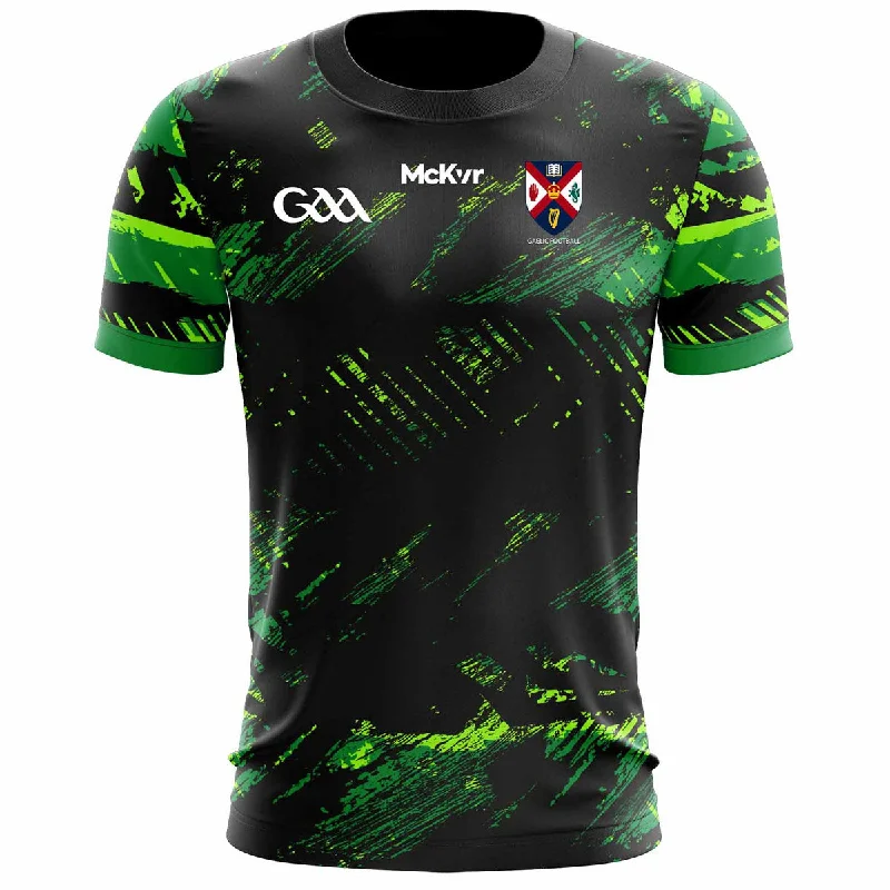 Mc Keever Queens Gaelic Football Training Jersey - Adult - Black/Green Player Fit Boat Neck Jersey Shirt