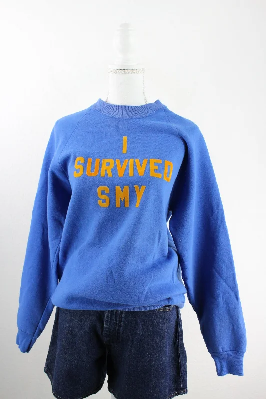 Vintage Blue Sweatshirt (L) Hoodie with Hem Drawcord Adjustable Customizable