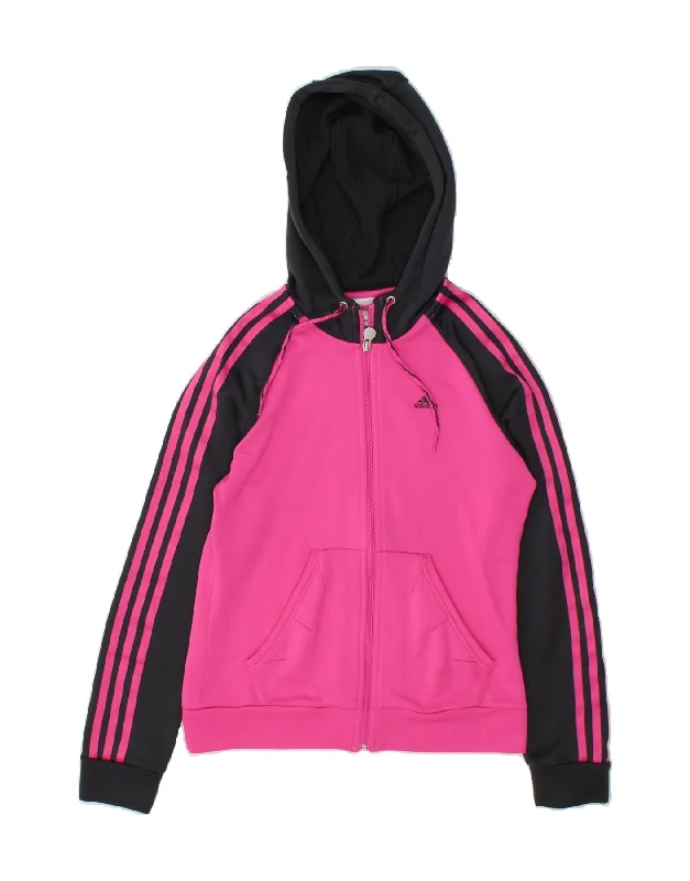 ADIDAS Womens Zip Hoodie Sweater UK 10 Small Pink Colourblock Polyester Striped Floral Plaid ADIDAS Womens Zip Hoodie Sweater UK 10 Small Pink Colourblock Polyester Striped Floral Plaid