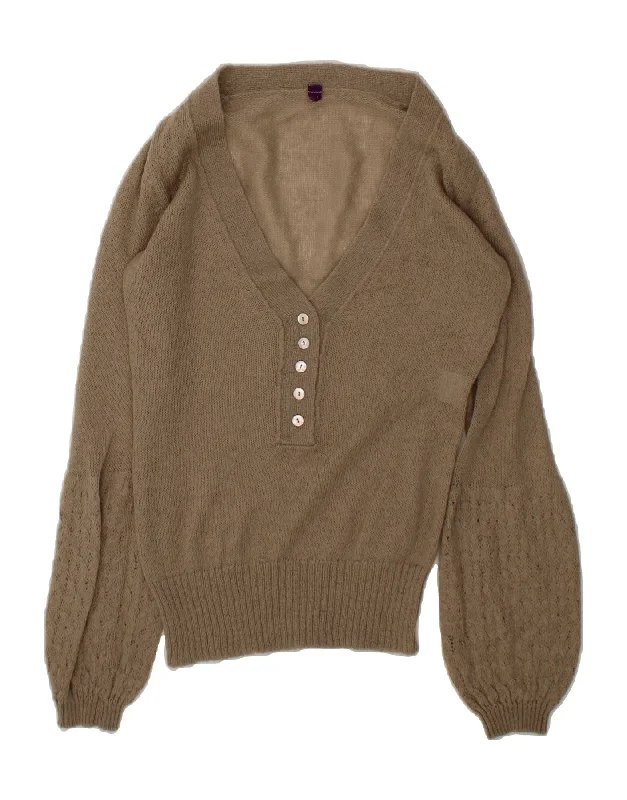 VINTAGE Womens V-Neck Jumper Sweater UK 14 Medium Beige Acrylic Tailored Straight A-Line VINTAGE Womens V-Neck Jumper Sweater UK 14 Medium Beige Acrylic Tailored Straight A-Line