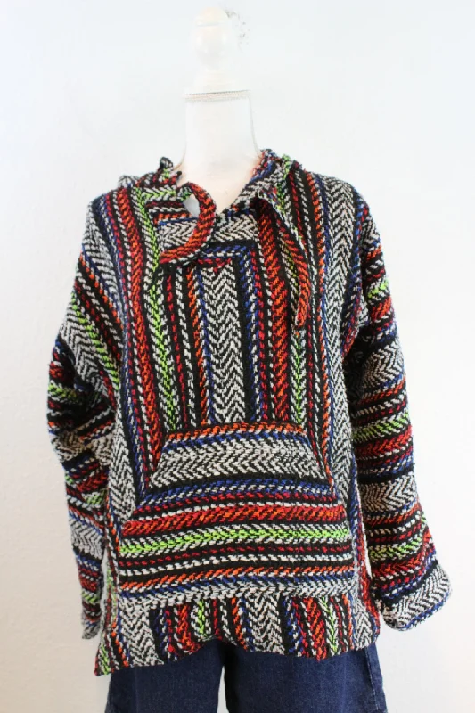 Vintage Striped Hoodie (M) Hoodie with Distressed Vintage Worn