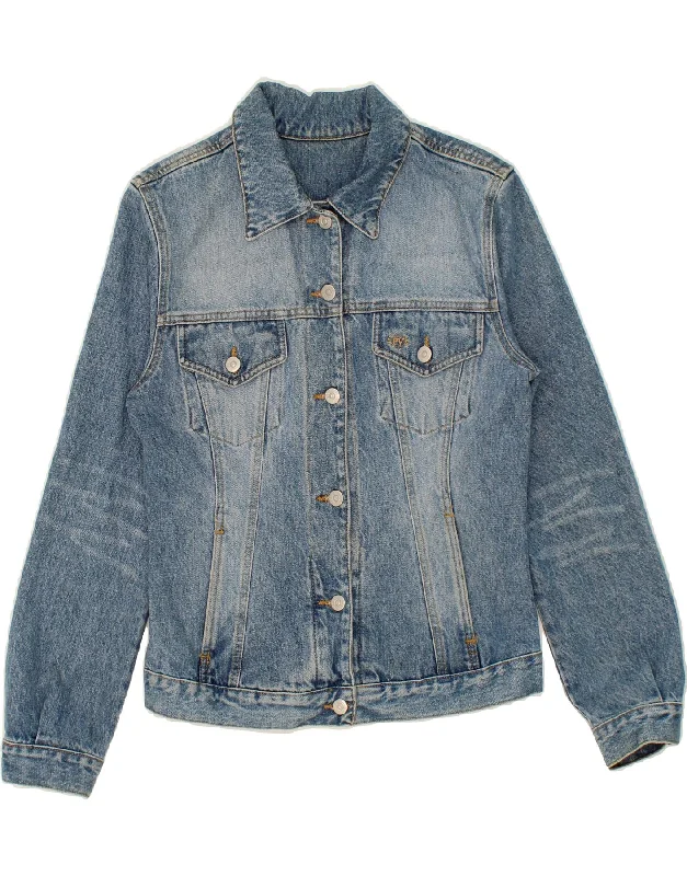 VINTAGE Womens Denim Jacket UK 12 Medium Blue Zippered Jacket Buttoned Jacket Snapped Jacket