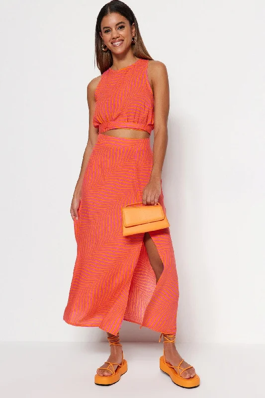 Orange Midi Woven Slit Detailed Viscose Fabric Geometric Patterned Skirt TWOSS23ET00017 wool skirt sturdy Orange Midi Woven Slit Detailed Viscose Fabric Geometric Patterned Skirt TWOSS23ET00017 wool skirt sturdy