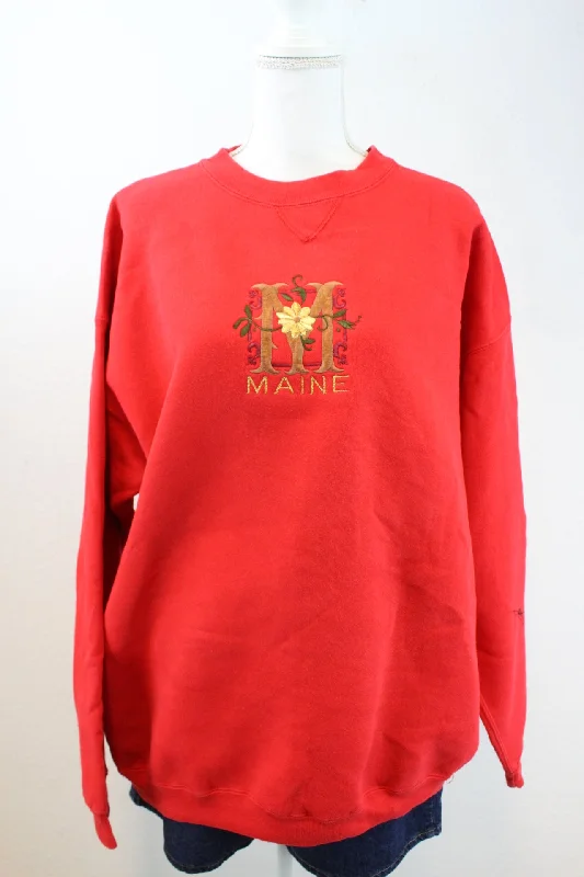 Vintage Maine Sweatshirt (XL) Hoodie with Print Artistic Unique