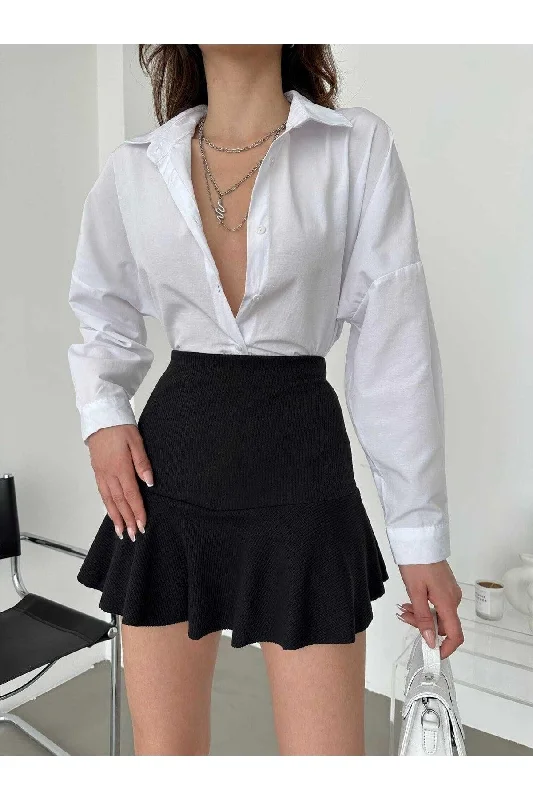 Ribbed Ruffle Short Skirt cashmere skirt plush