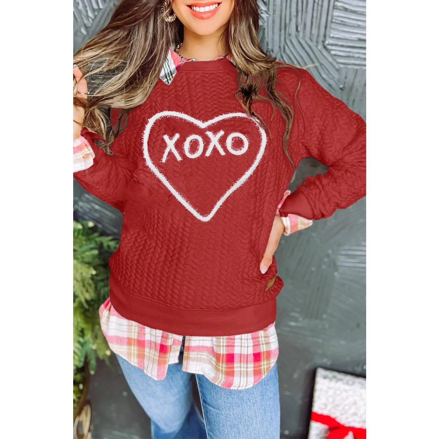 XOXO Quilted Sweatshirt Hoodie with Fur Luxurious Winter