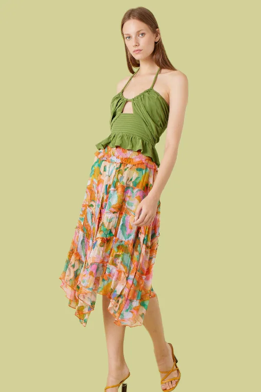 Gilner Farrar Sylvie Skirt in Splash Print cashmere skirt soft