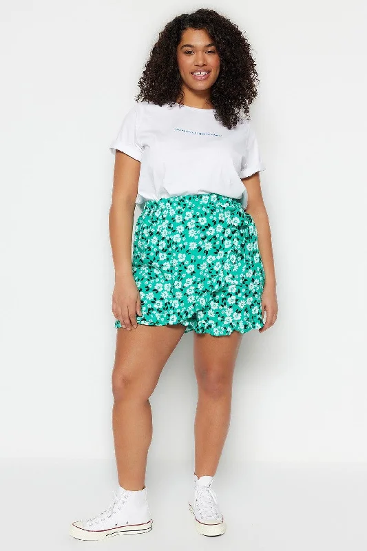 Green Floral Patterned Woven Tie Shorts Skirt TBBSS22SR0164 lightweight skirt design Green Floral Patterned Woven Tie Shorts Skirt TBBSS22SR0164 lightweight skirt design