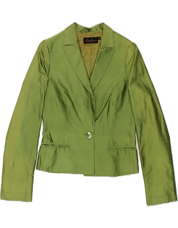 LUISA SPAGNOLI Womens 1 Button Blazer Jacket IT 40 Small Green Silk Herringbone Jacket Checkered Jacket Solid Jacket LUISA SPAGNOLI Womens 1 Button Blazer Jacket IT 40 Small Green Silk Herringbone Jacket Checkered Jacket Solid Jacket