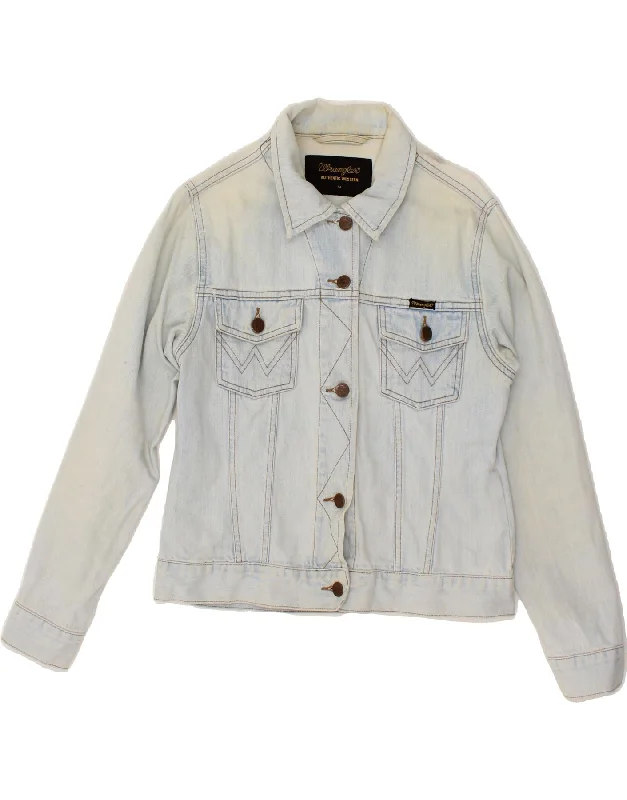 WRANGLER Womens Denim Jacket UK 12 Medium Blue Cotton Belted Jacket Elasticated Jacket Padded Jacket