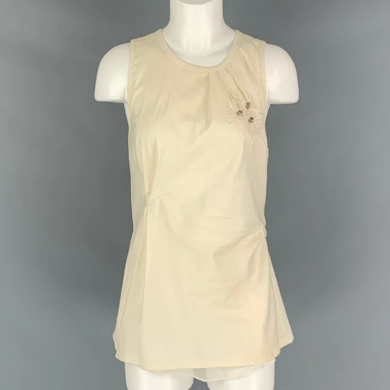 BRUNELLO CUCINELLI Size S Cream Embroidered Tank Casual Top flowy tank top