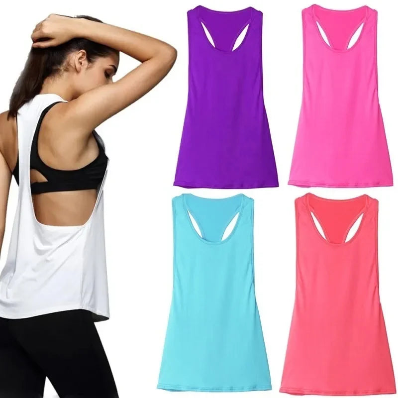 New Sports Overshirt Women's Fitness Sports Tank Top Back T-shaped Quick Dried Slim Sleeveless Running Tank Top Overcoat loose fit tank