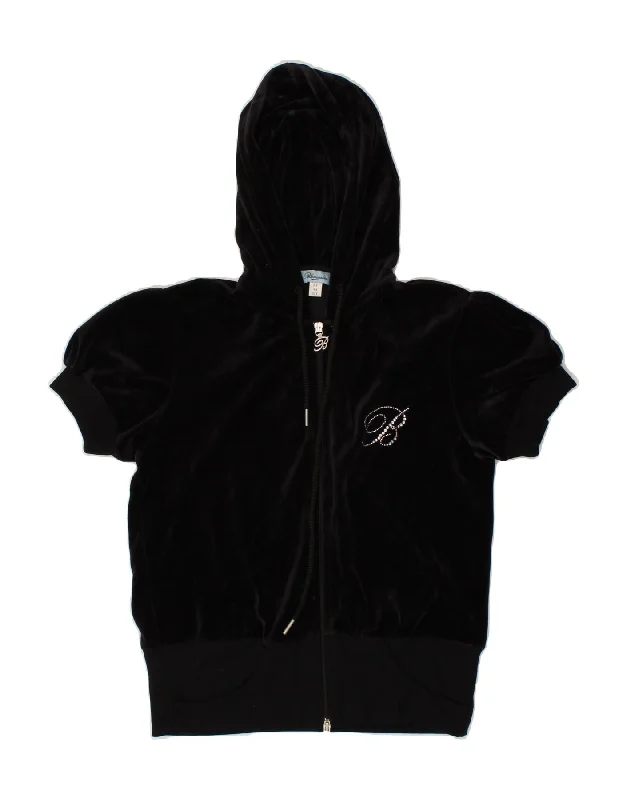 BLUMARINE Womens Short Sleeve Zip Hoodie Sweater IT 44 Medium Black Cotton Mesh Sweater Canvas Denim BLUMARINE Womens Short Sleeve Zip Hoodie Sweater IT 44 Medium Black Cotton Mesh Sweater Canvas Denim