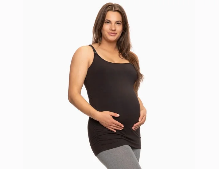 Maternity/Nursing Clip Cami Tank Top, Eco Modal - Black lime green tank