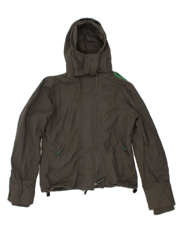 SUPERDRY Womens Hooded Windbreaker Jacket UK 14 Medium Grey Nylon Fleece Fabric Down Fabric Feather Fabric SUPERDRY Womens Hooded Windbreaker Jacket UK 14 Medium Grey Nylon Fleece Fabric Down Fabric Feather Fabric
