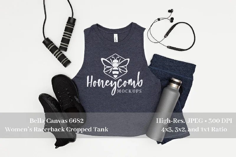 Workout Mockup, Bella Canvas 6682 Heather Navy Tank Mockup, Women's Cropped Racerback Tank Mockup, Fitness Mockup, Sports Mockup tie dye tank