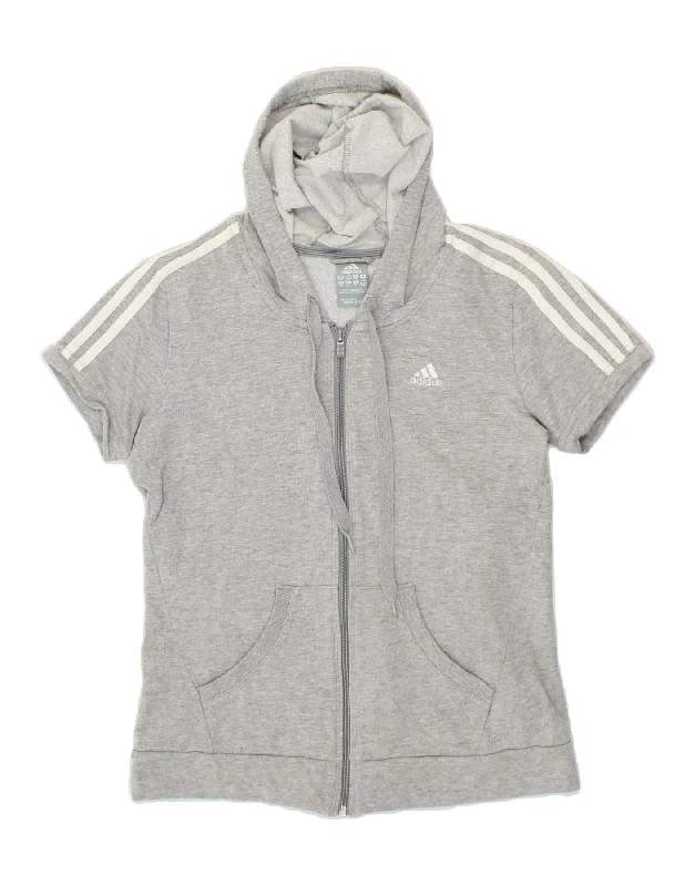 ADIDAS Womens Short Sleeve Zip Hoodie Sweater UK 14 Medium Grey Cotton Lace Blend Ribbed Blend Corduroy Blend ADIDAS Womens Short Sleeve Zip Hoodie Sweater UK 14 Medium Grey Cotton Lace Blend Ribbed Blend Corduroy Blend
