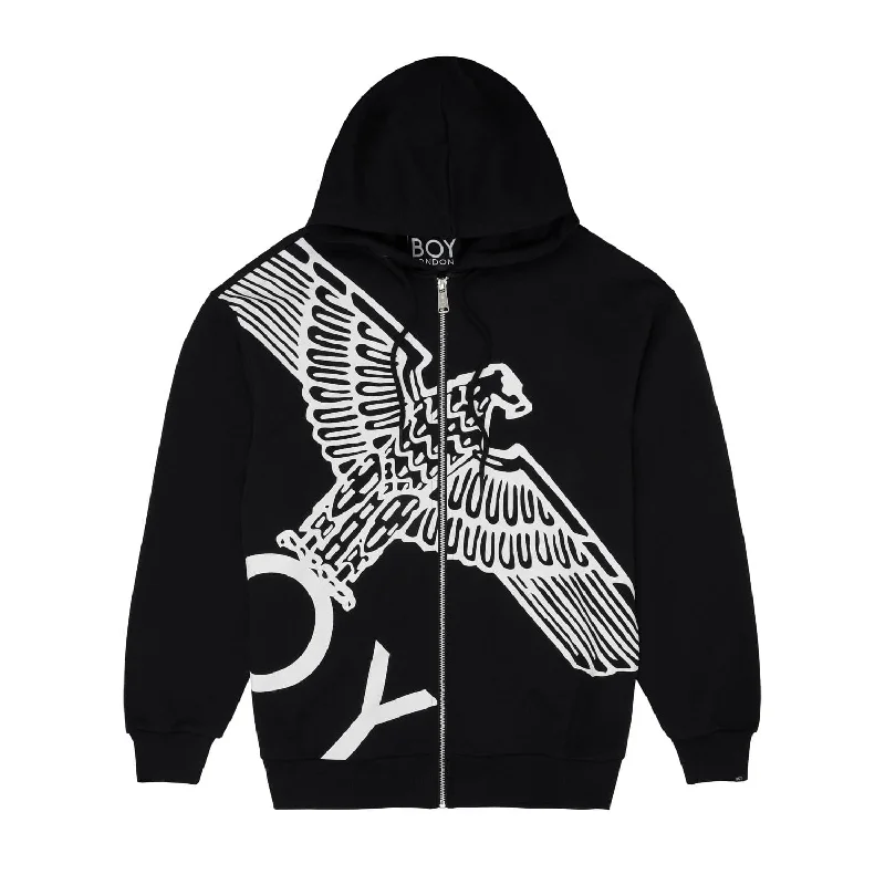 BOY WINGSPAN ZIP HOODIE WOMENS  - BLACK/WHITE Hoodie with Embroidery Detailed Premium