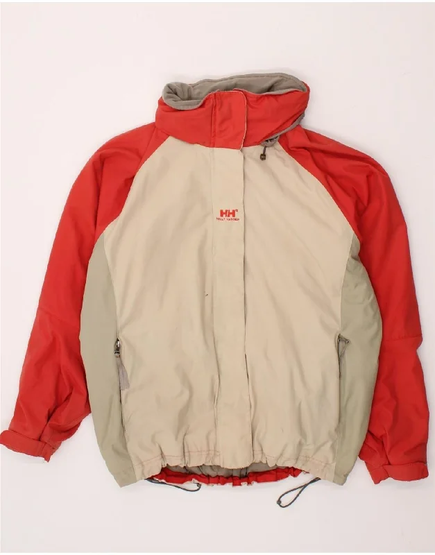 HELLY HANSEN Womens Hooded Windbreaker Jacket UK 18 XL Beige Colourblock Insulated Jacket Fitted Jacket Loose Jacket