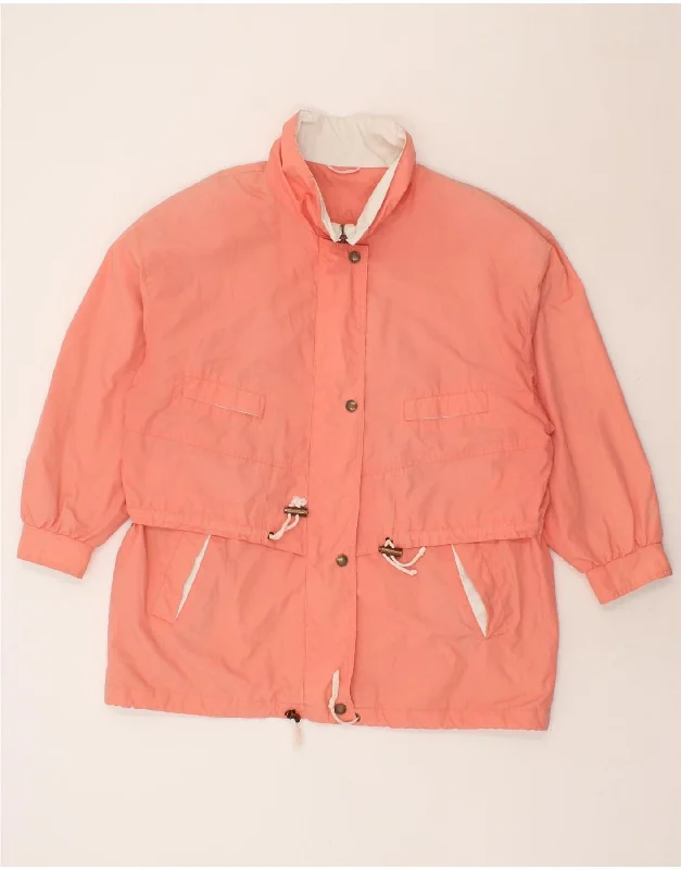 VINTAGE Womens Rain Jacket EU 48 2XL Pink Tiered Jacket Buttoned Jacket Zippered Jacket VINTAGE Womens Rain Jacket EU 48 2XL Pink Tiered Jacket Buttoned Jacket Zippered Jacket