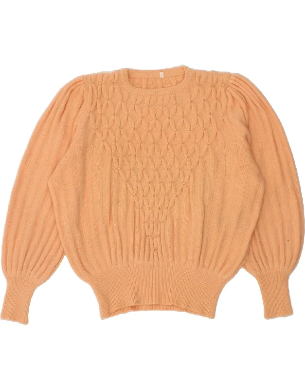 VINTAGE Womens Oversized Crew Neck Jumper Sweater UK 14 Medium Orange Herringbone Houndstooth Plaid VINTAGE Womens Oversized Crew Neck Jumper Sweater UK 14 Medium Orange Herringbone Houndstooth Plaid