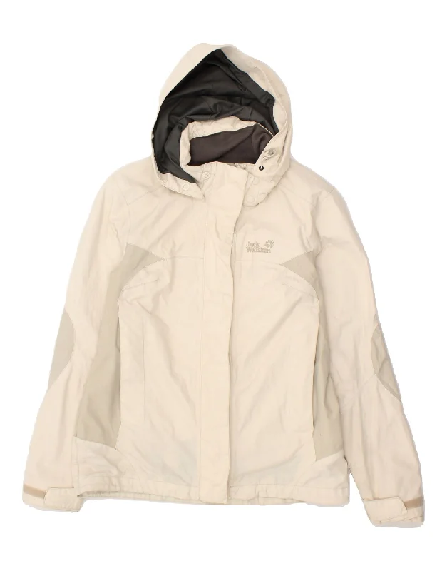 JACK WOLFSKIN Womens Hooded Windbreaker Jacket UK 10 Small Beige Satin Fabric Silk Fabric Chiffon Fabric