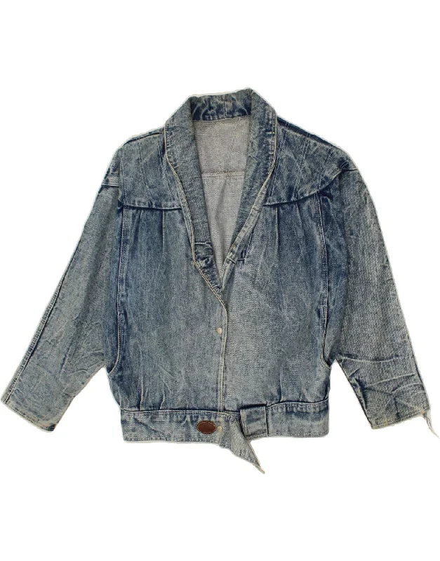 VINTAGE Womens Denim Jacket UK 22 2XL Blue Notch Collar Jacket Peter Pan Collar Jacket Cowl Neck Jacket