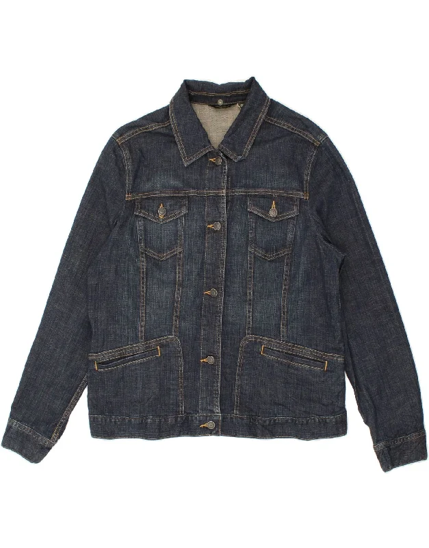 EDDIE BAUER Womens Loose Fit Denim Jacket UK 18 XL Navy Blue Cotton Faux Fur Fabric Real Fur Fabric Shearling Fabric EDDIE BAUER Womens Loose Fit Denim Jacket UK 18 XL Navy Blue Cotton Faux Fur Fabric Real Fur Fabric Shearling Fabric