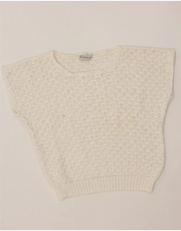 VINTAGE Womens Batwing Boat Neck Jumper Sweater UK 10 Small White Cotton Chenille Brocade Lace VINTAGE Womens Batwing Boat Neck Jumper Sweater UK 10 Small White Cotton Chenille Brocade Lace