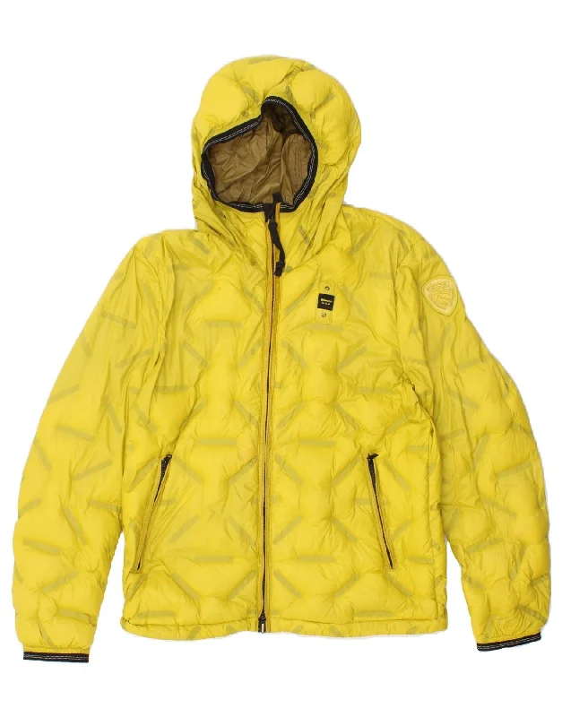 BLAUER Womens Hooded Padded Jacket UK 16 Large Yellow Polyamide Corduroy Jacket Velvet Jacket Brocade Jacket