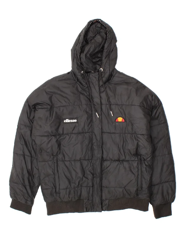 ELLESSE Womens Hooded Padded Jacket UK 10 Small Black Polyester Faux Fur Jacket Real Fur Jacket Shearling Jacket ELLESSE Womens Hooded Padded Jacket UK 10 Small Black Polyester Faux Fur Jacket Real Fur Jacket Shearling Jacket