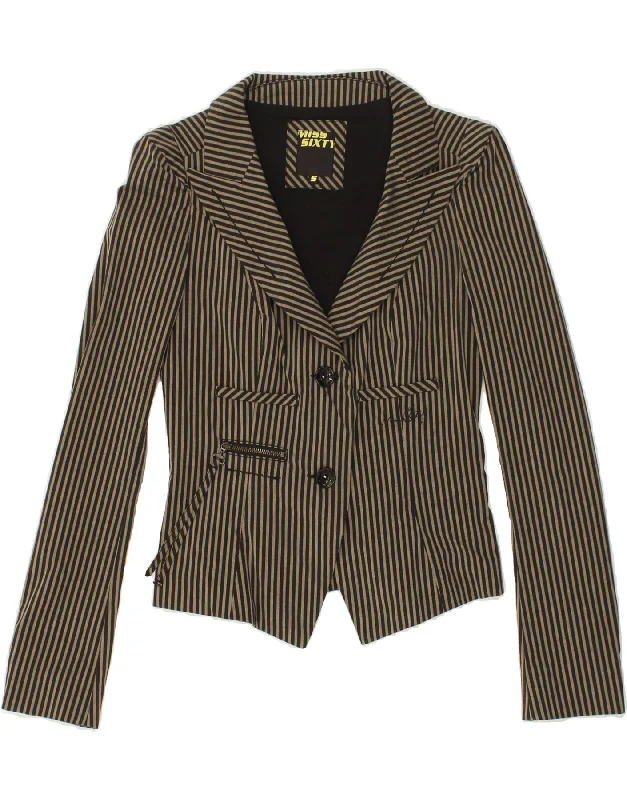 MISS SIXTY Womens Crop 2 Button Blazer Jacket UK 8 Small Black Striped Notch Collar Jacket Peter Pan Collar Jacket Cowl Neck Jacket MISS SIXTY Womens Crop 2 Button Blazer Jacket UK 8 Small Black Striped Notch Collar Jacket Peter Pan Collar Jacket Cowl Neck Jacket
