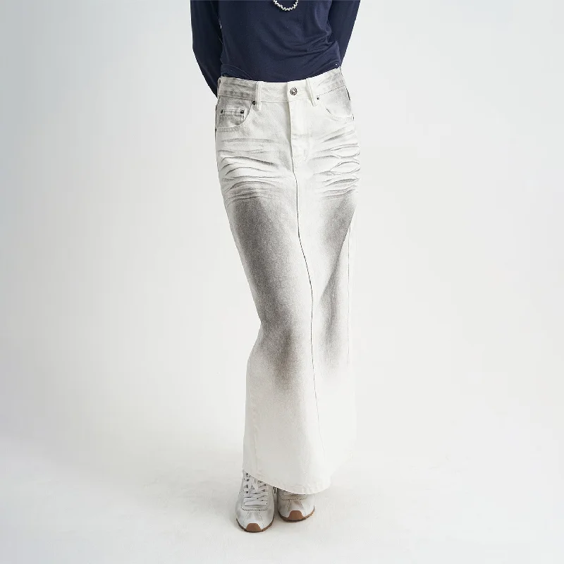 White Gradient Denim Pencil Maxi Skirt wool skirt sturdy