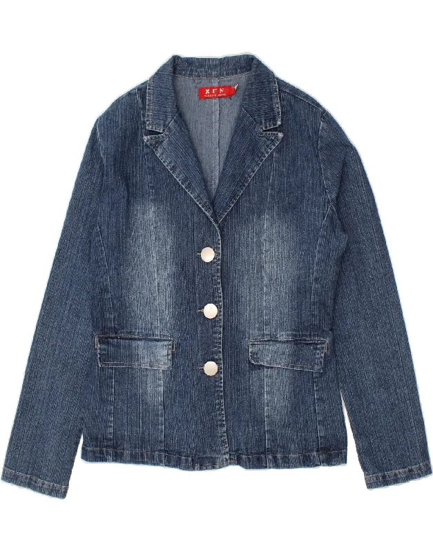 XFN JEANS Womens Denim Jacket UK 18 XL Blue Cotton Ribbed Jacket Pleated Jacket Ruffled Jacket