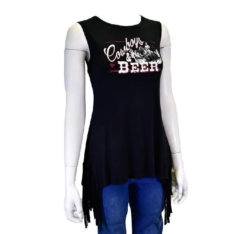 Cowboys and Beer Side Fringe Tank gym tank top