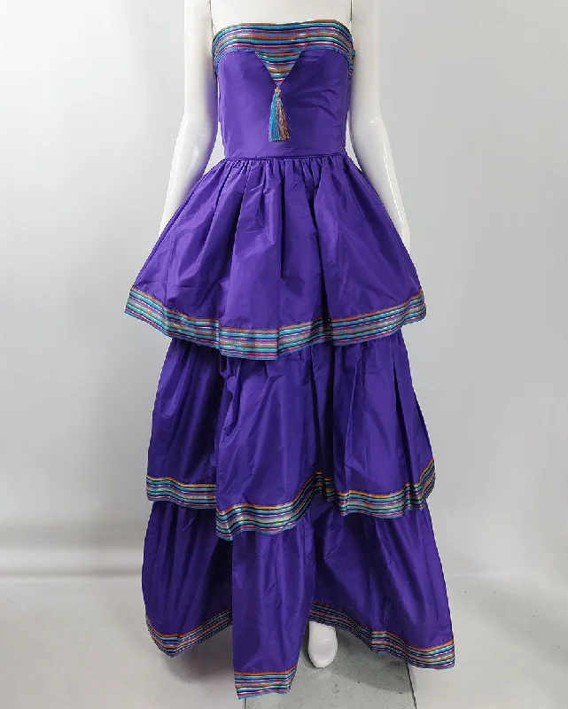 Bellville Sassoon Vintage Purple Silk Taffeta Tiered Evening Dress, 1980s Tunics Essential wardrobe