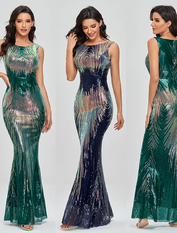Mermaid / Trumpet Sexy Sparkle & Shine Party Wear Formal Evening Dress Jewel Neck Sleeveless Floor Length Sequined with Sequin Turtleneck Warm Winter Mermaid / Trumpet Sexy Sparkle & Shine Party Wear Formal Evening Dress Jewel Neck Sleeveless Floor Length Sequined with Sequin Turtleneck Warm Winter