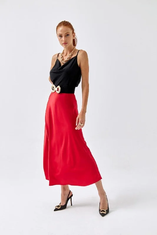 Elastic Waist Satin Red Skirt velvet skirt luxury