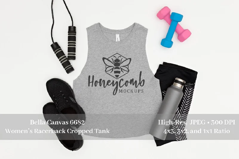 Workout Mockup, Bella Canvas 6682 Heather Athletic, Women's Cropped Racerback Tank Mockup, Fitness Mockup, Sports Mockup print tank top