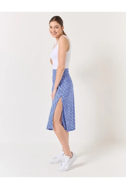 Cobalt High Waist Patterned Midi Skirt mini skirt trendy