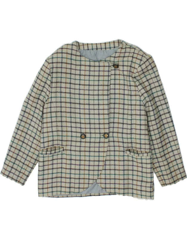 VINTAGE Womens Double Breasted Blazer Jacket UK 18 XL Grey Check Cotton Jacket Linen Jacket Terry Jacket