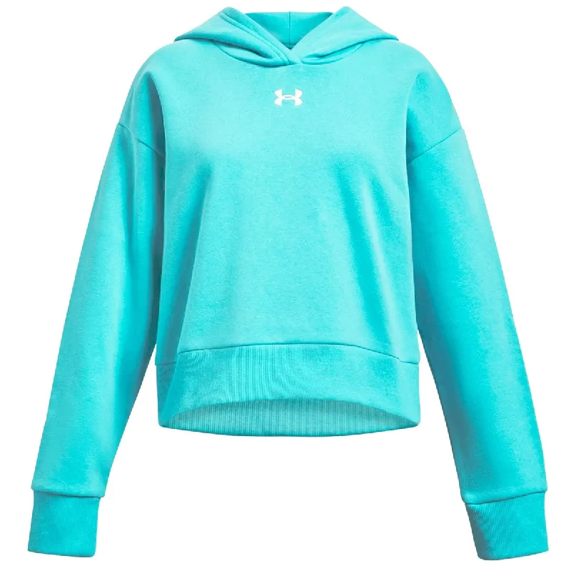 Under Armour Rival Fleece Crop Hoodie - Girls - Radial Turquoise/White Hoodie with Ribbed Neckline Snug Warm Under Armour Rival Fleece Crop Hoodie - Girls - Radial Turquoise/White Hoodie with Ribbed Neckline Snug Warm